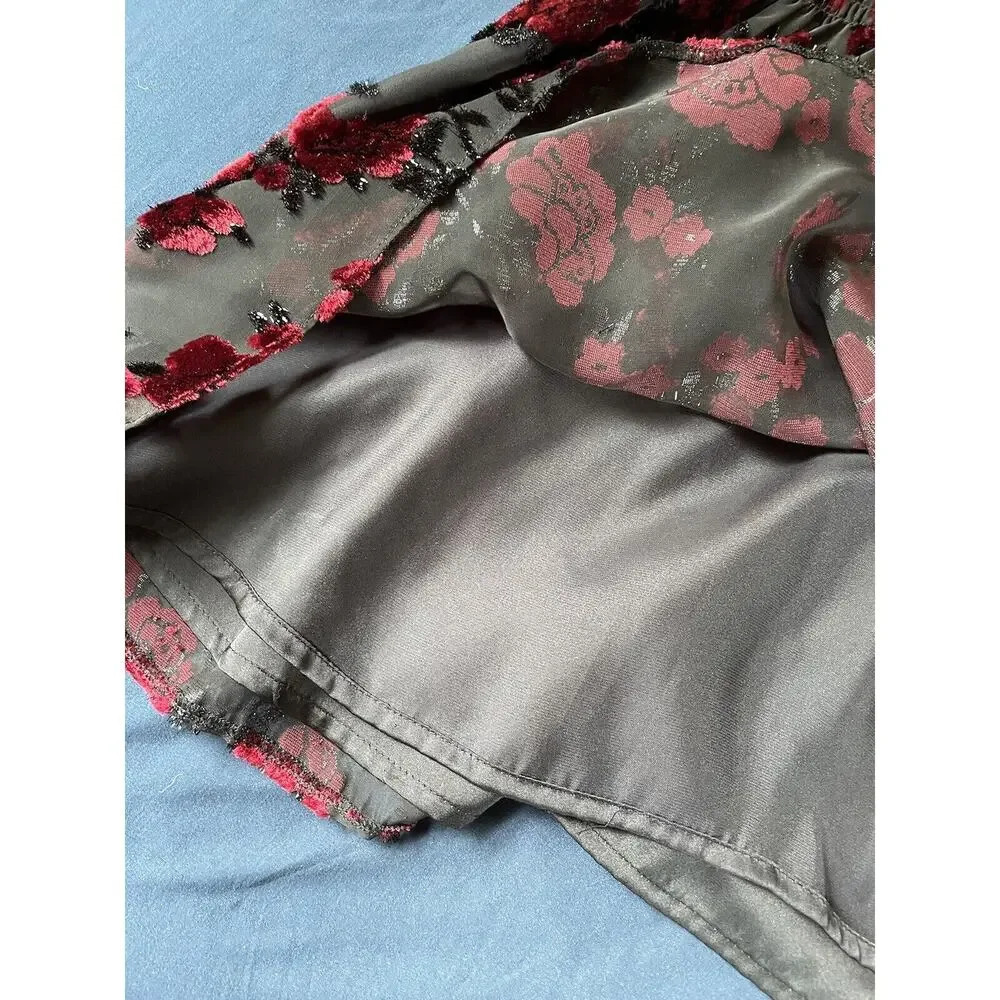 Parker Carmindy Floral Velvet Burnout Dress Black Red Women’s Size Small - Picture 7 of 8